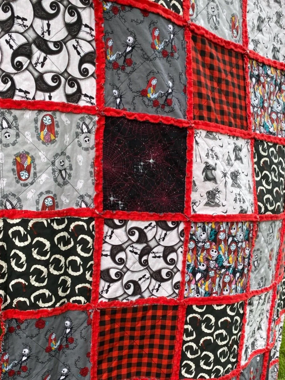 Handmade Nightmare Before Christmas Quilt, Large Minky Rag Quilt Throw